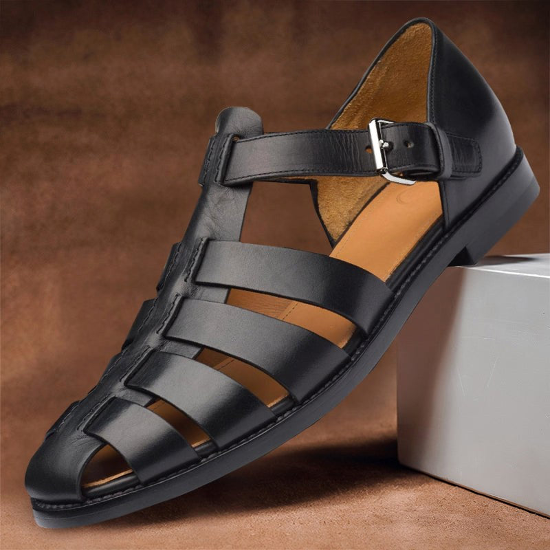 Kennedy | Women's Vegan Leather Fisherman Sandals - Black