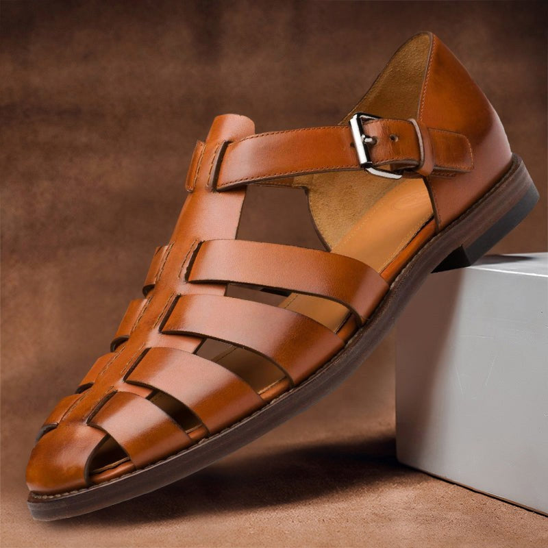 Kennedy | Women's Vegan Leather Fisherman Sandals - Brown