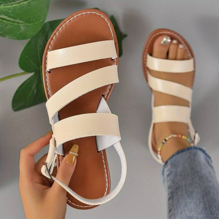 Kennedy | Women's Vegan Leather Three-Strap Flat Sandals - Ivory white