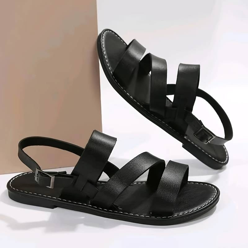 Kennedy | Women's Vegan Leather Three-Strap Flat Sandals - image 5