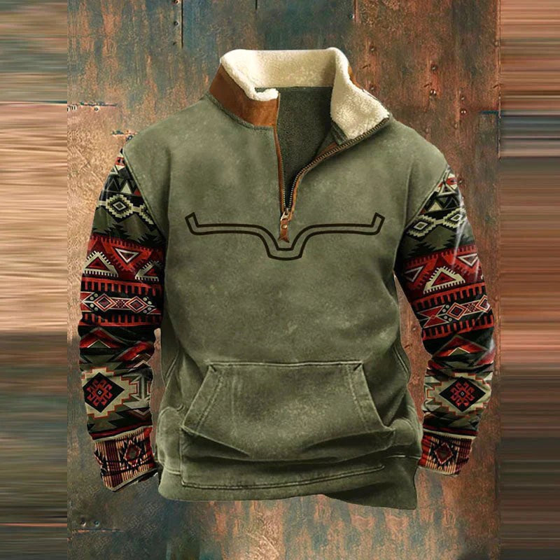 Kieran | Men's Fleece Quarter-Zip Western Pullover, Sherpa-Lined Jumper | Animated Apparel