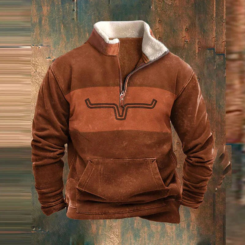 Kieran | Men's Fleece Quarter-Zip Western Pullover, Sherpa-Lined Jumper | Animated Apparel