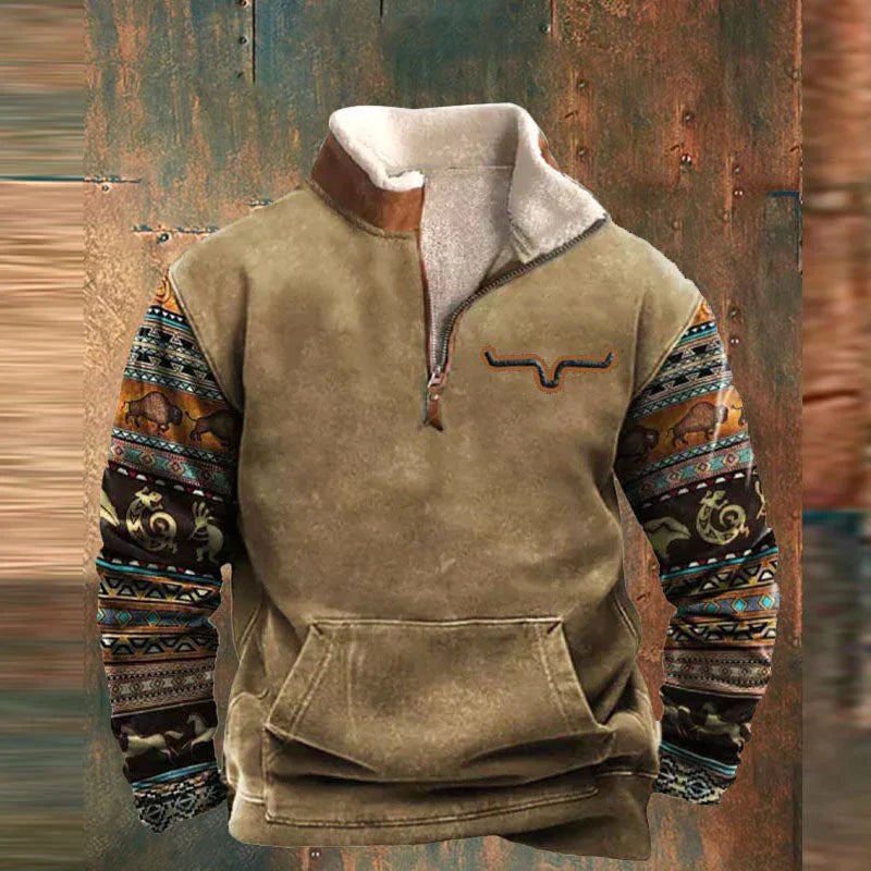 Kieran | Men's Fleece Quarter-Zip Western Pullover, Sherpa-Lined Jumper | Animated Apparel