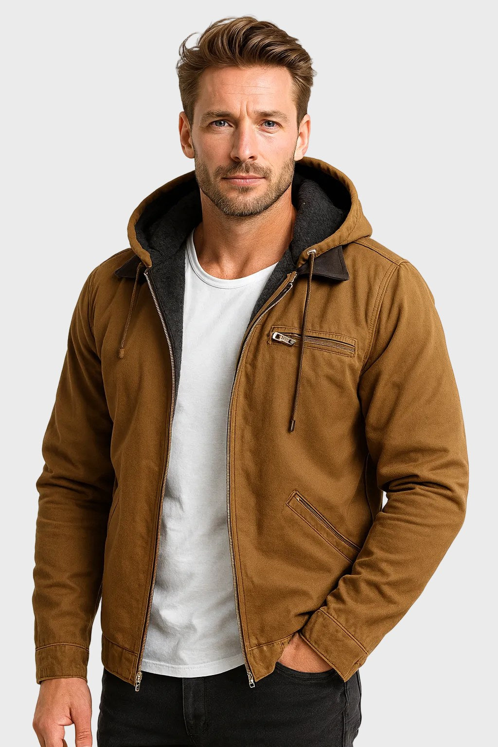 Adrian | Men's Hooded Polar Jacket, Lightweight Transitional Jacket | Animated Apparel