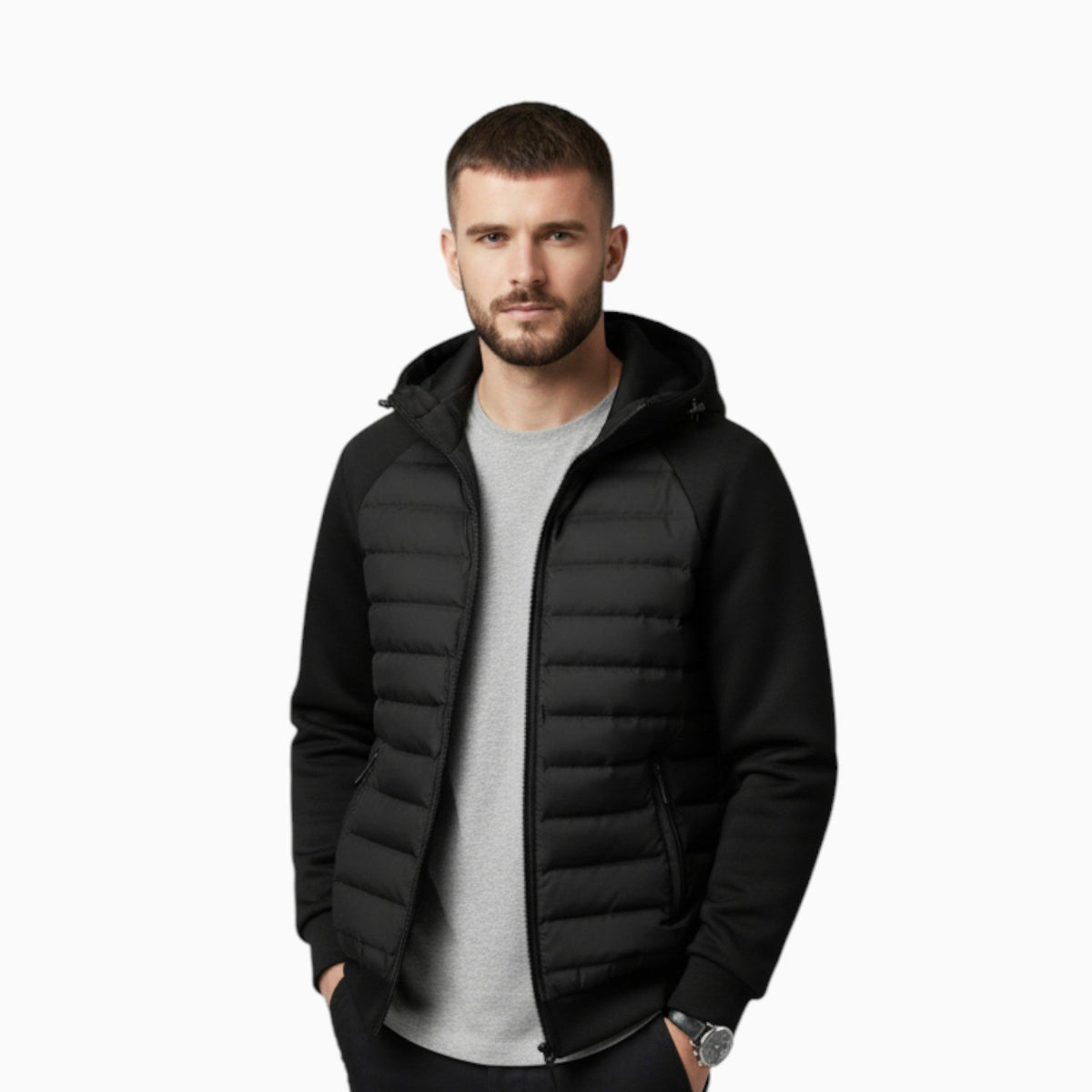 Kyle | Men's Hooded Down Jacket with Quilted Panels, Insulated Autumn Coat | Animated Apparel