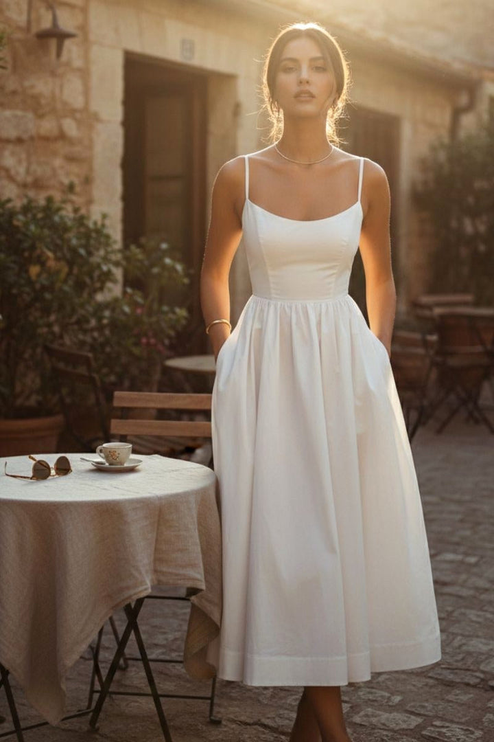 Lacey | Women's Sleeveless Cocktail Midi Dress - White