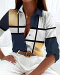 Lauren | Women's Printed Short Sleeve Blouse - Gold