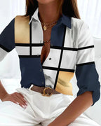 Lauren | Women's Printed Short Sleeve Blouse - Gold