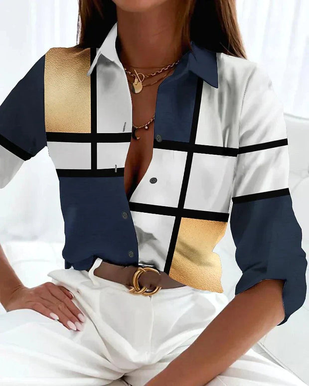 Lauren | Women's Printed Short Sleeve Blouse - Gold