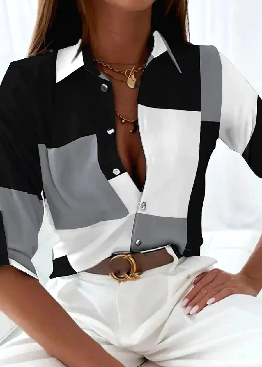 Lauren | Women's Printed Short Sleeve Blouse - Grey