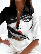 Lauren | Women's Printed Short Sleeve Blouse - Black White