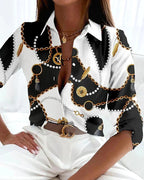 Lauren | Women's Printed Short Sleeve Blouse - Black