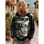 Lauren | Women's Skull Graphic Hoodie, Relaxed Fit Halloween Sweatshirt | Animated Apparel | Black