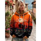 Lauren | Women's Skull Graphic Hoodie, Relaxed Fit Halloween Sweatshirt | Animated Apparel | Orange
