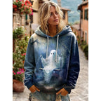 Lauren | Women's Skull Graphic Hoodie, Relaxed Fit Halloween Sweatshirt | Animated Apparel | Blue