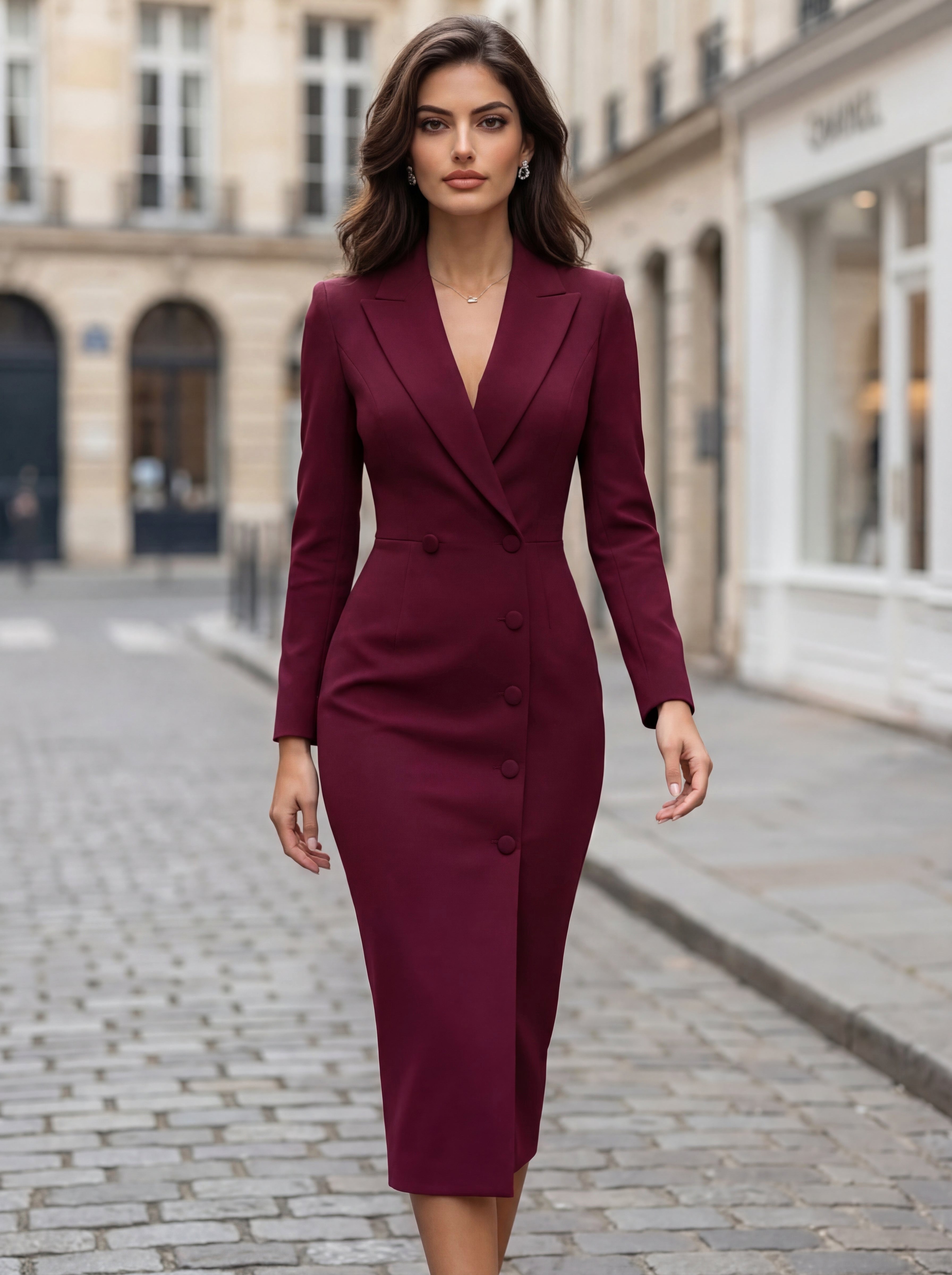 Laurine | Women's Tailored Midi Blazer Dress, Structured Midi Dress | Animated Apparel