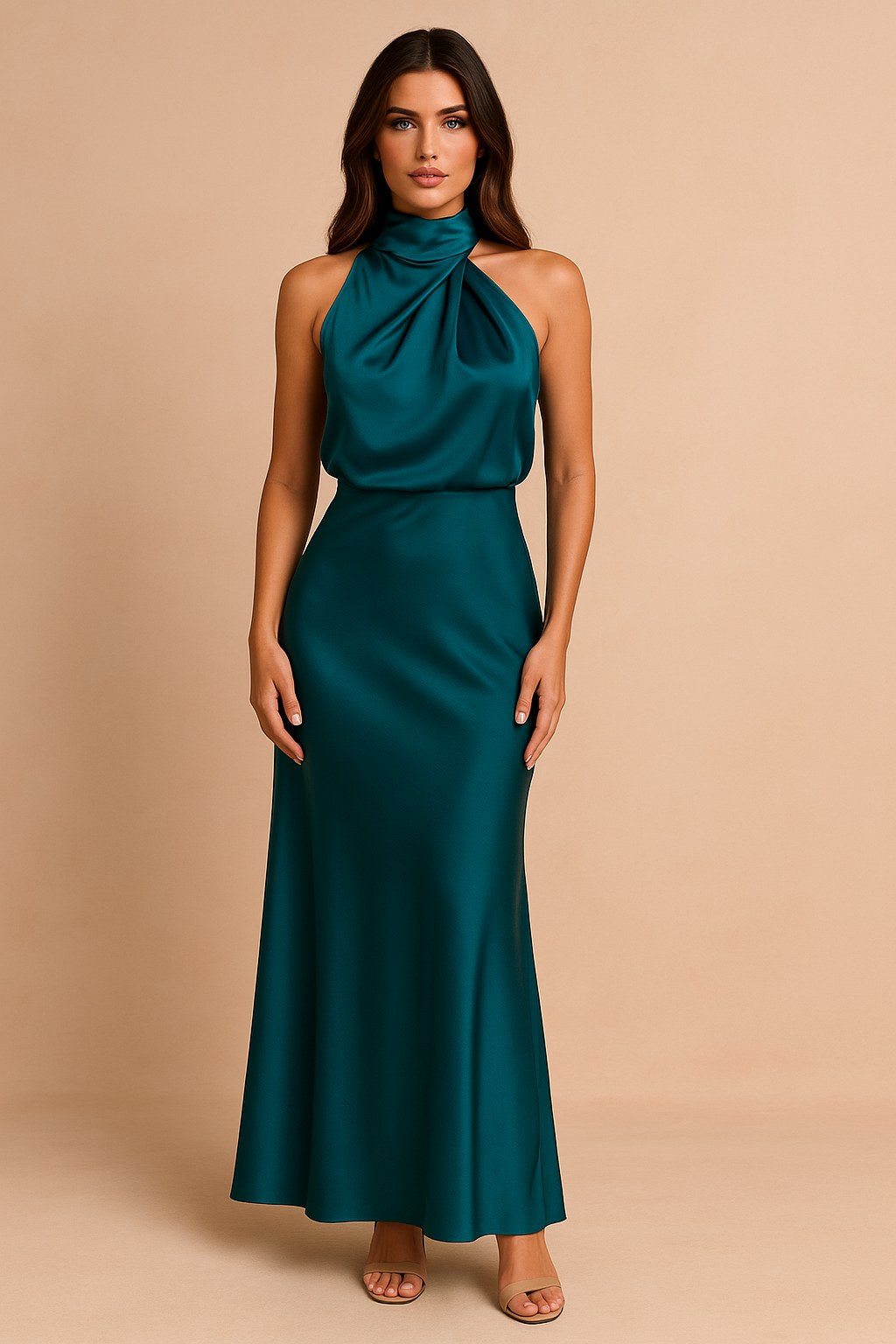 Lena | Women's Draped-Neckline Midi Dress, Elegant Occasion Dress | Animated Apparel