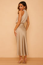 Lena | Women's Draped-Neckline Midi Dress, Elegant Occasion Dress | Animated Apparel