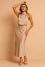 Lena | Women's Draped-Neckline Midi Dress, Elegant Occasion Dress | Animated Apparel