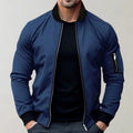 Liam | Men's Slim-Fit Bomber Jacket, Ribbed Collar Jacket | Animated Apparel | Blue