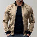 Liam | Men's Slim-Fit Bomber Jacket, Ribbed Collar Jacket | Animated Apparel | Khaki