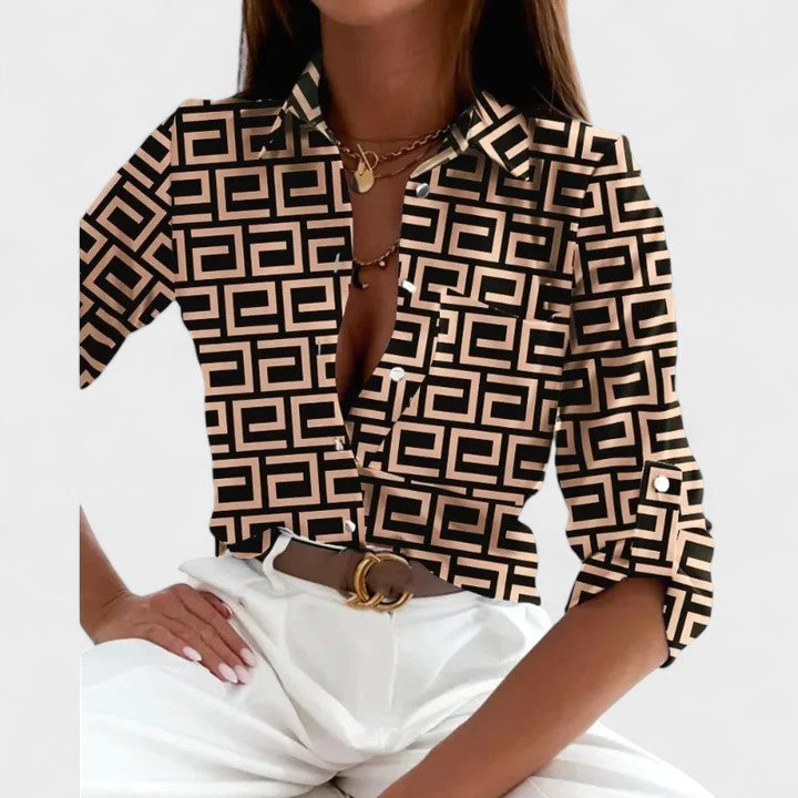 Lillian | Women's Elegant Long Sleeve Blouse - Khaki
