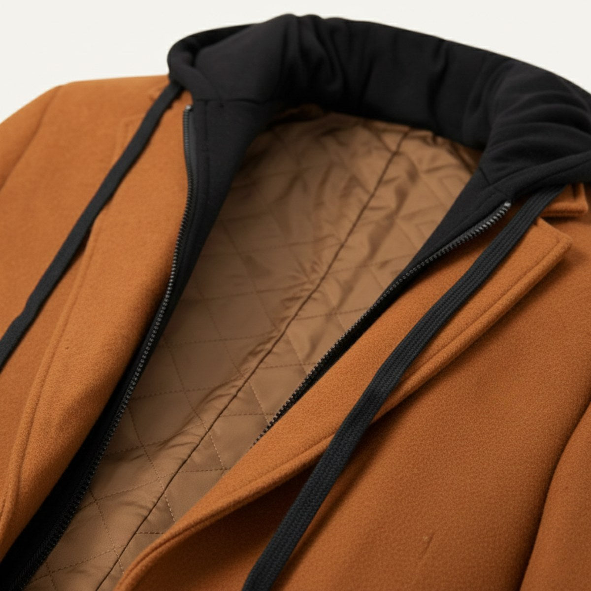 Lincoln | Men's Hooded Wool Overcoat, Quilted Lining Autumn Coat | Animated Apparel