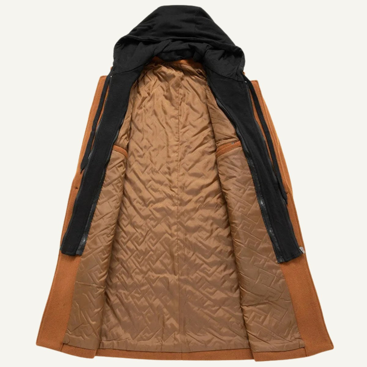 Lincoln | Men's Hooded Wool Overcoat, Quilted Lining Autumn Coat | Animated Apparel