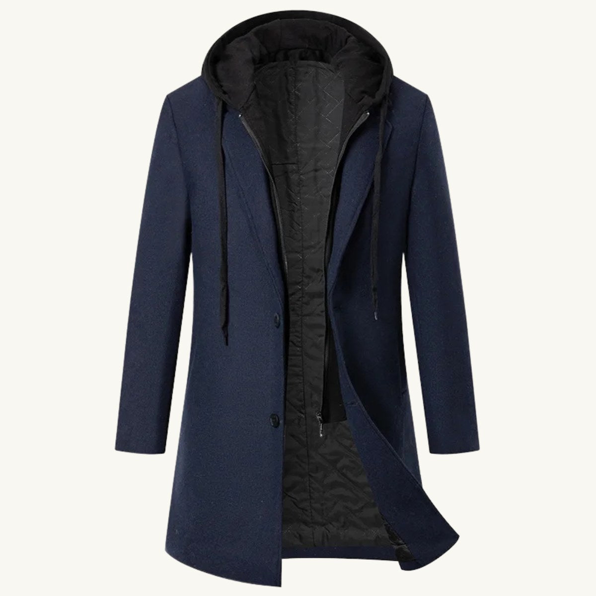 Lincoln | Men's Hooded Wool Overcoat, Quilted Lining Autumn Coat | Animated Apparel