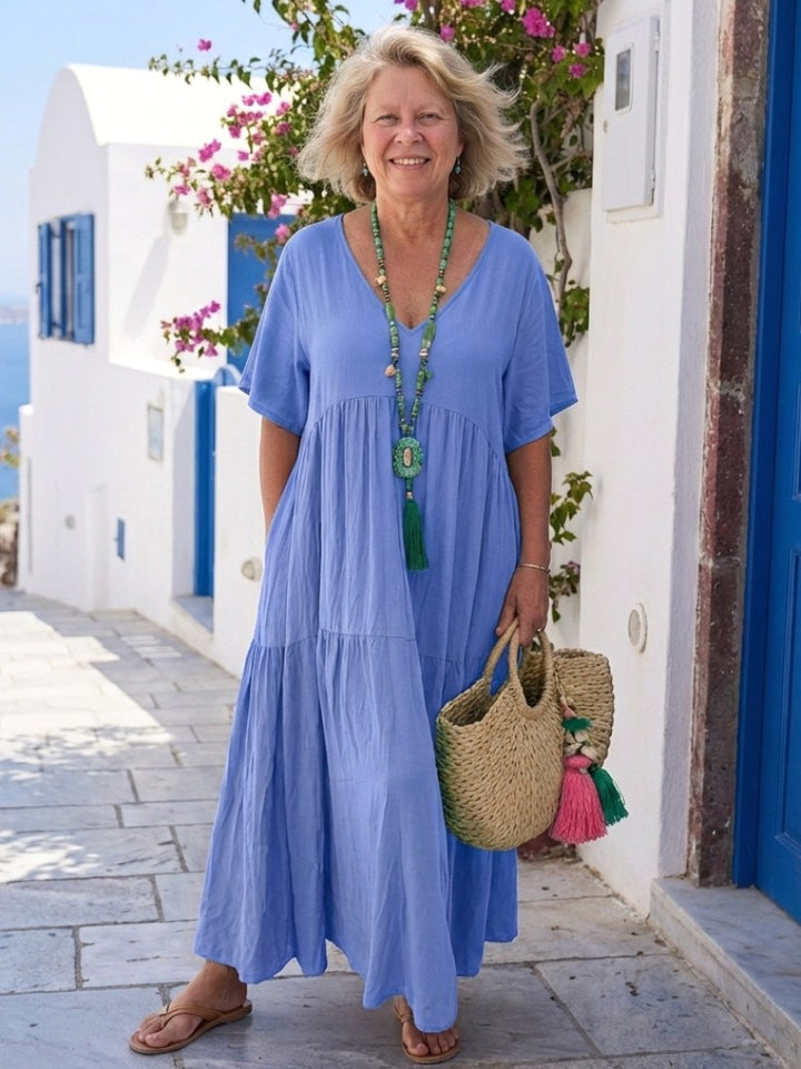 Linda | Women's Relaxed Tiered Maxi Dress - Sky blue