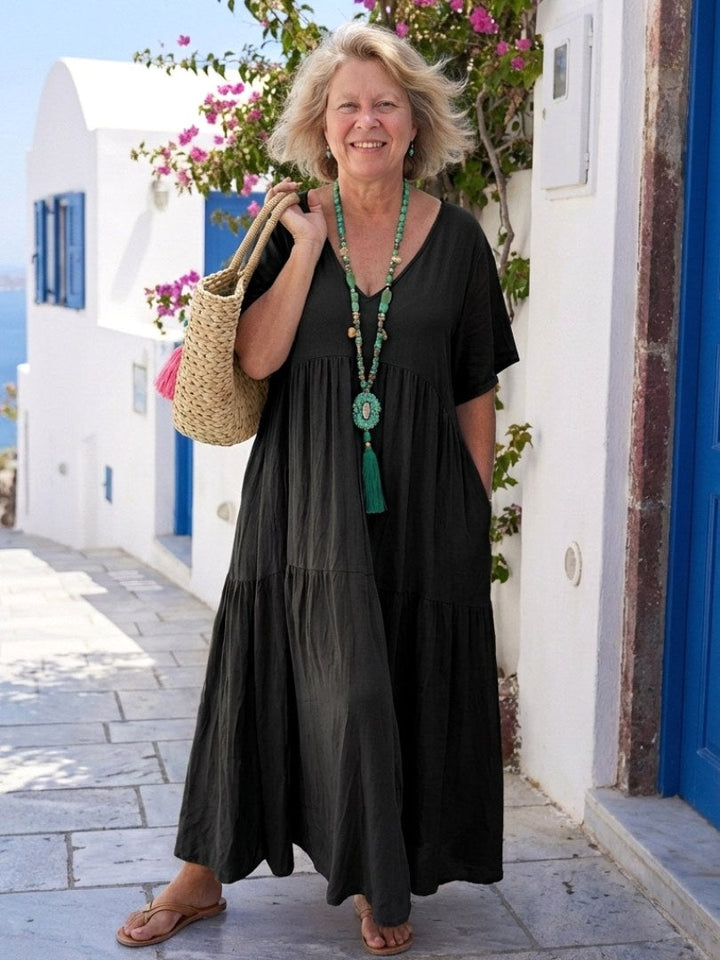 Linda | Women's Relaxed Tiered Maxi Dress - Black