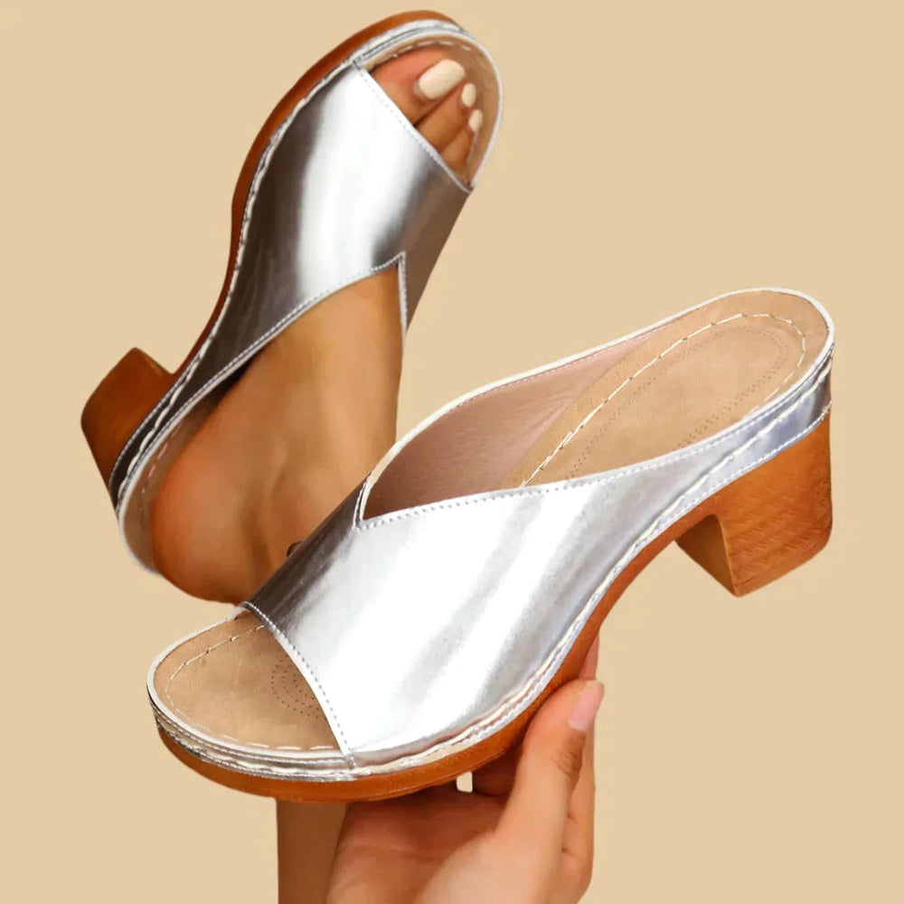 Lisa | Women's Orthopedic Sandals with Thick Supportive Heels - Silver