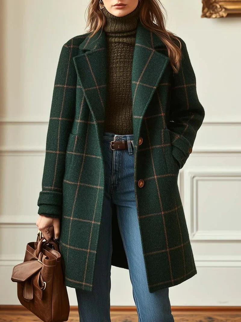 Lison | Women's Checked Wool Coat, Tailored Autumn Coat | Animated Apparel