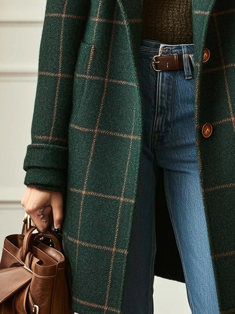 Lison | Women's Checked Wool Coat, Tailored Autumn Coat | Animated Apparel
