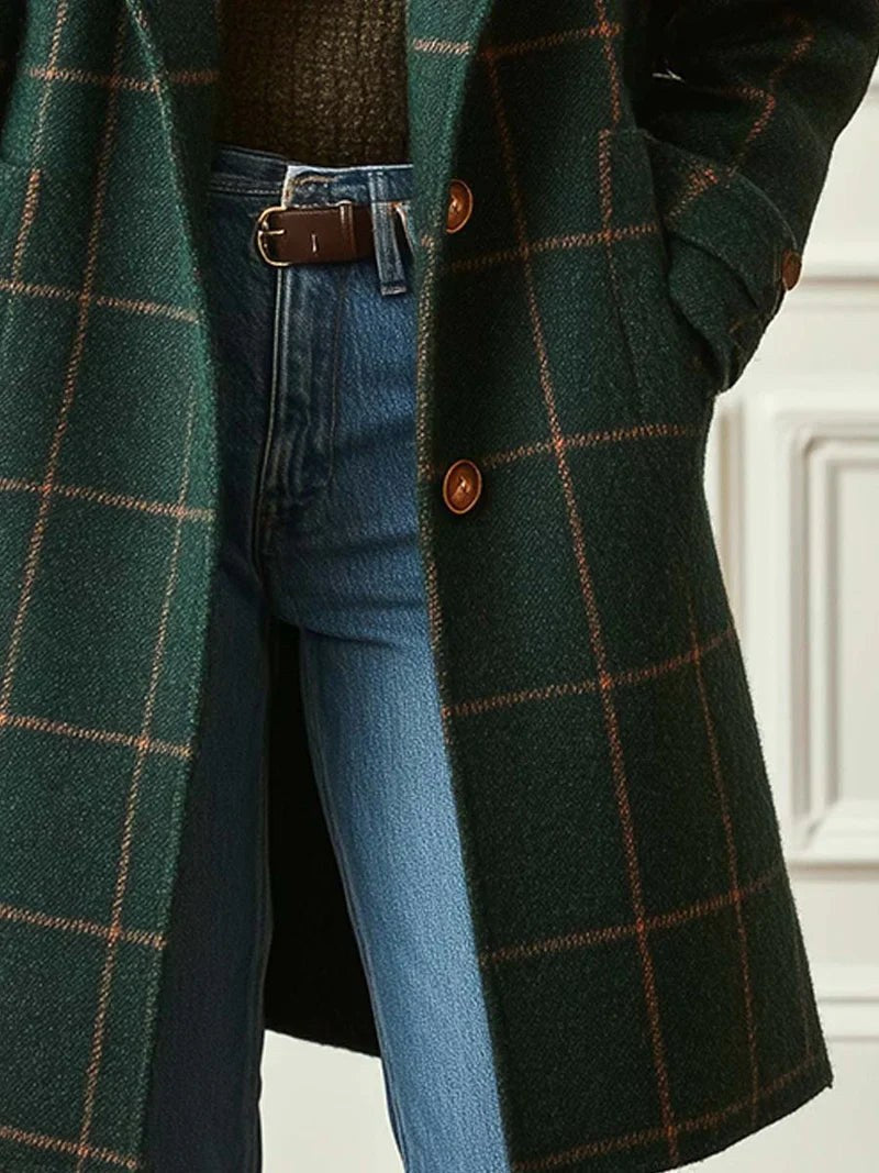 Lison | Women's Checked Wool Coat, Tailored Autumn Coat | Animated Apparel