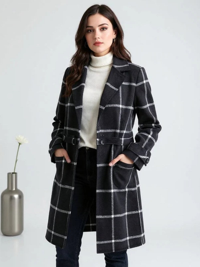 Lison | Women's Checked Wool Coat, Tailored Autumn Coat | Animated Apparel