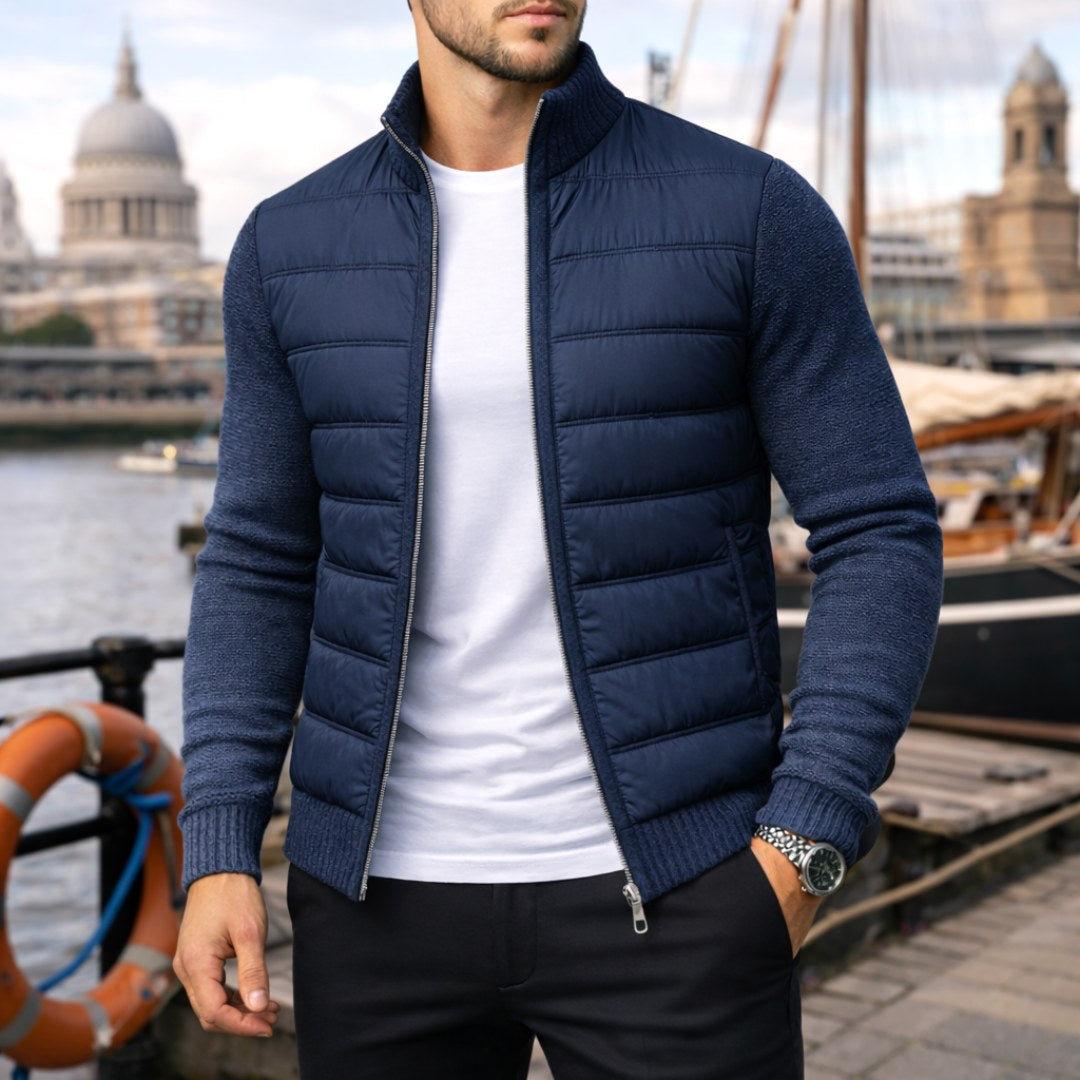 Logan | Men's Quilted Padded Jacket, Structured Everyday Jacket | Animated Apparel | Navy Blue