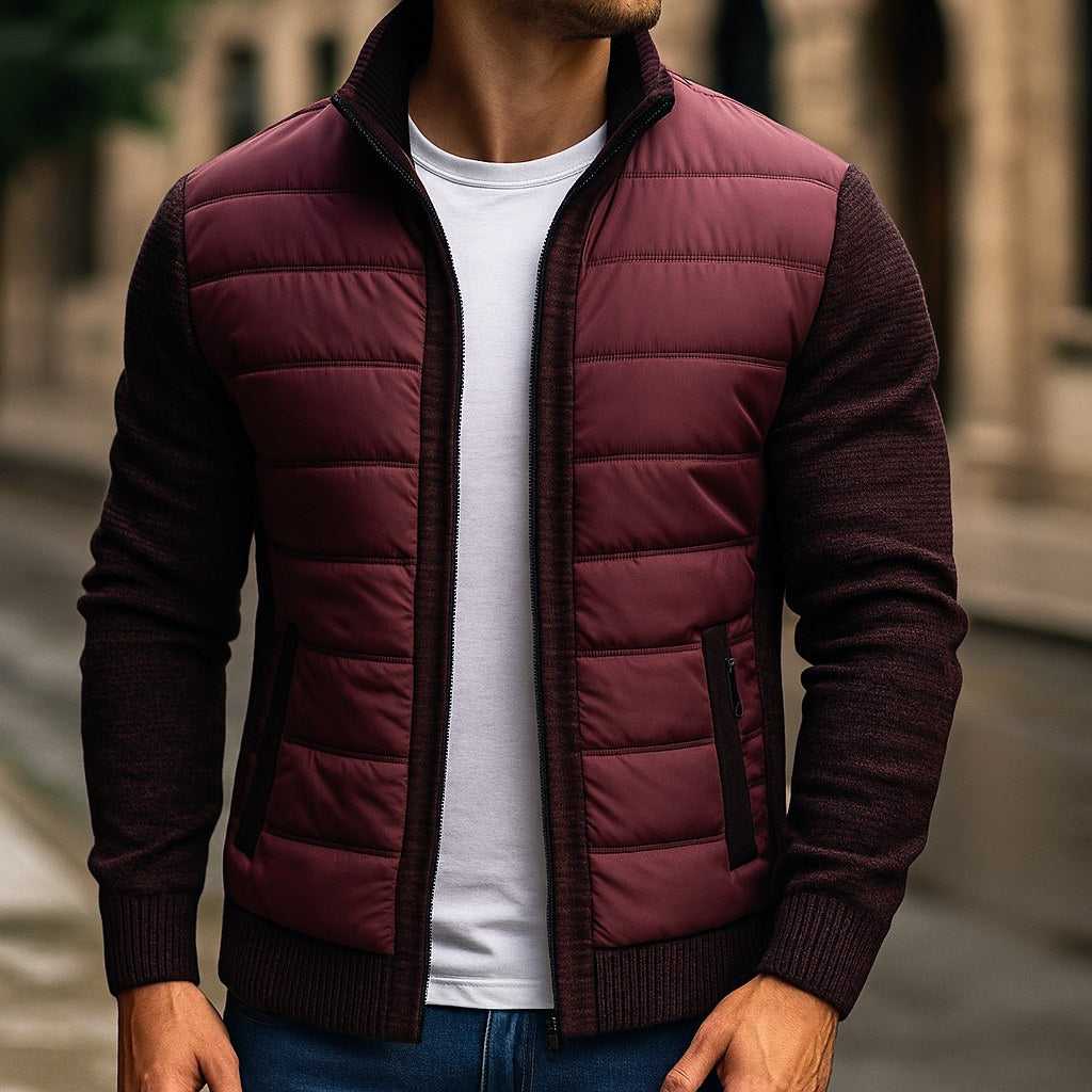 Logan | Men's Quilted Padded Jacket, Structured Everyday Jacket | Animated Apparel | Burgundy