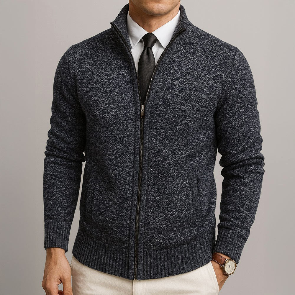 Logan | Men's Zip-Front Cardigan, Long Sleeve Knit Jumper | Animated Apparel | Beige
