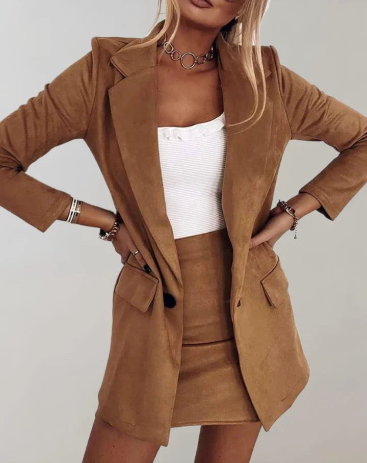 Grace | Women's Tailored Blazer and Mini Skirt Set, Two-Piece Suit | Animated Apparel