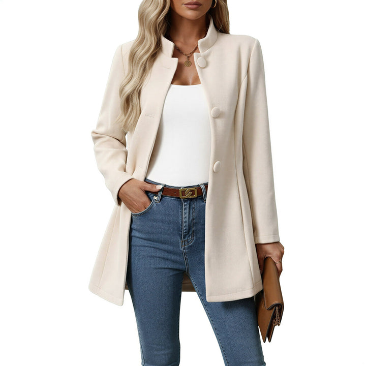 Lorraine | Women's Button Front A-Line Coat, Stand Collar Autumn Coat | Animated Apparel | Cream