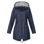 Lorraine | Women's Hooded Lightweight Raincoat, Water-Resistant Windproof Coat | Animated Apparel | Navy Blue