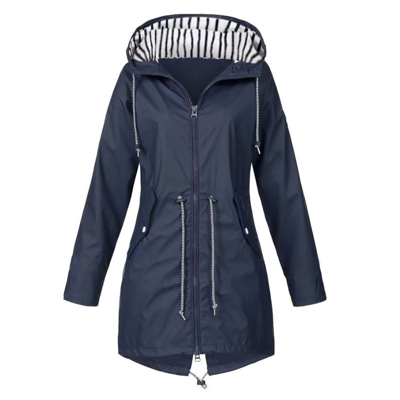 Lorraine | Women's Hooded Lightweight Raincoat, Water-Resistant Windproof Coat | Animated Apparel | Navy Blue