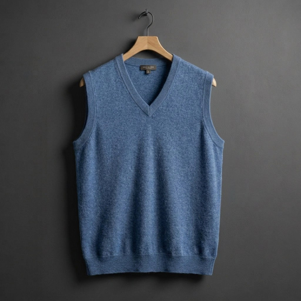 Louis | Men's Cashmere-Blend V-Neck Vest, Layering Jumper | Animated Apparel
