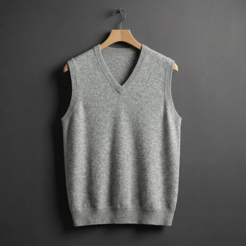 Louis | Men's Cashmere-Blend V-Neck Vest, Layering Jumper | Animated Apparel