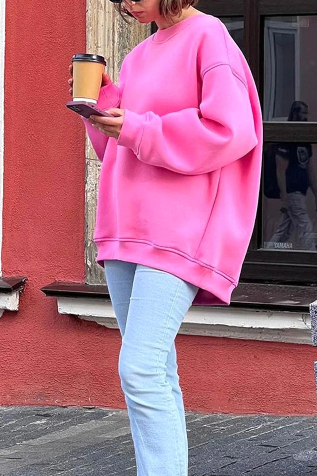 Lucienne | Women's Oversized Round-Neck Sweatshirt, Relaxed Fit Jumper | Animated Apparel | Pink