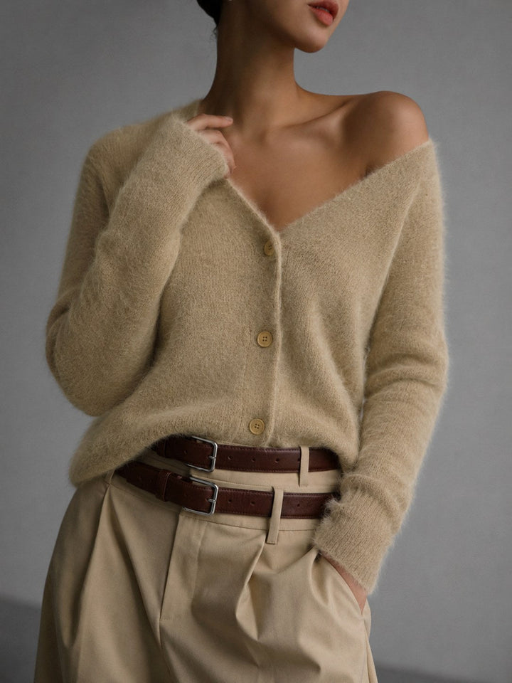 Lucile | Women's Oversized Button-Up Cardigan, Relaxed Knit Cardigan | Animated Apparel | Khaki