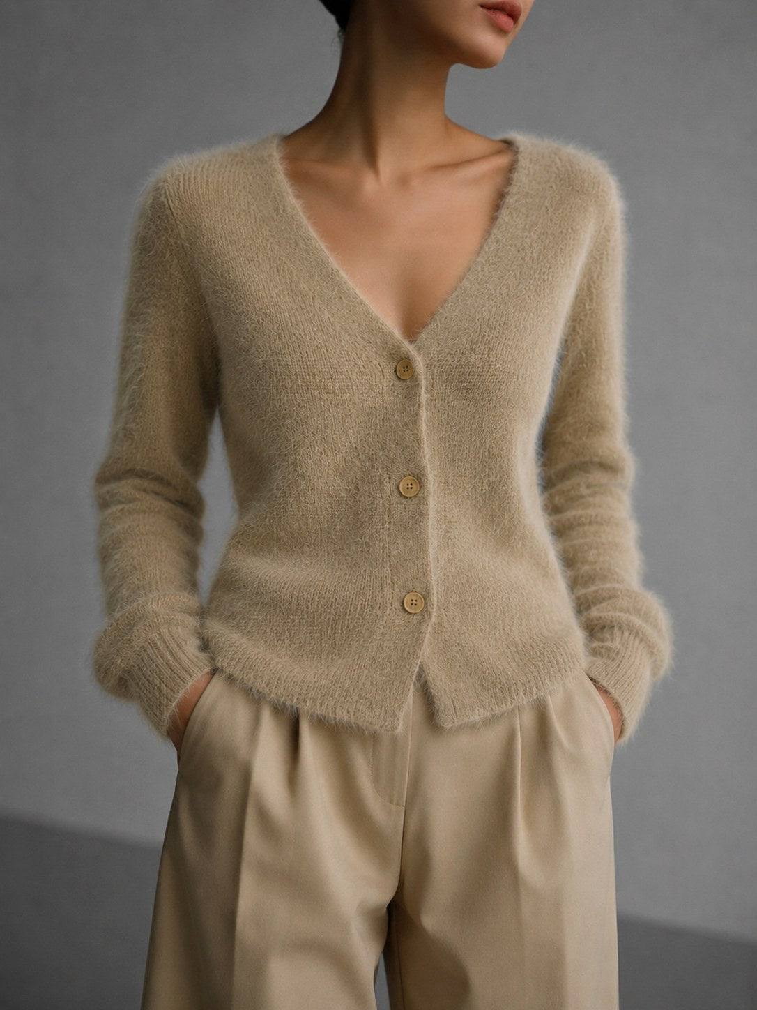 Lucile | Women's Oversized Button-Up Cardigan, Relaxed Knit Cardigan | Animated Apparel | Grey