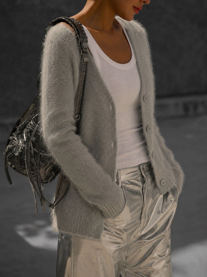 Lucile | Women's Oversized Button-Up Cardigan, Relaxed Knit Cardigan | Animated Apparel | White