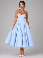 Lucy | Women's Corset Midi Dress with Full Skirt, Sweetheart Neckline Occasion Dress | Animated Apparel | White
